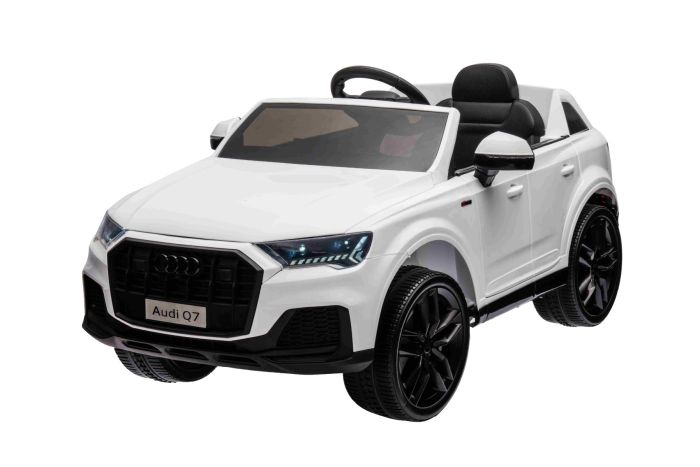 Elektroauto fur Kinder Audi Q7 WeiB Einsitzer Einzelradaufhangung 12 V Batterie Fernbedienung 2 x 35 W Motor LED Leuchten MP3 Player mit